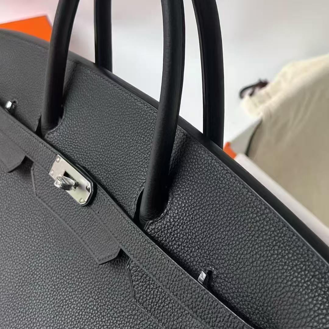 HM BIRKIN 40 HANDBAG BLACK SILVER HARDWARE