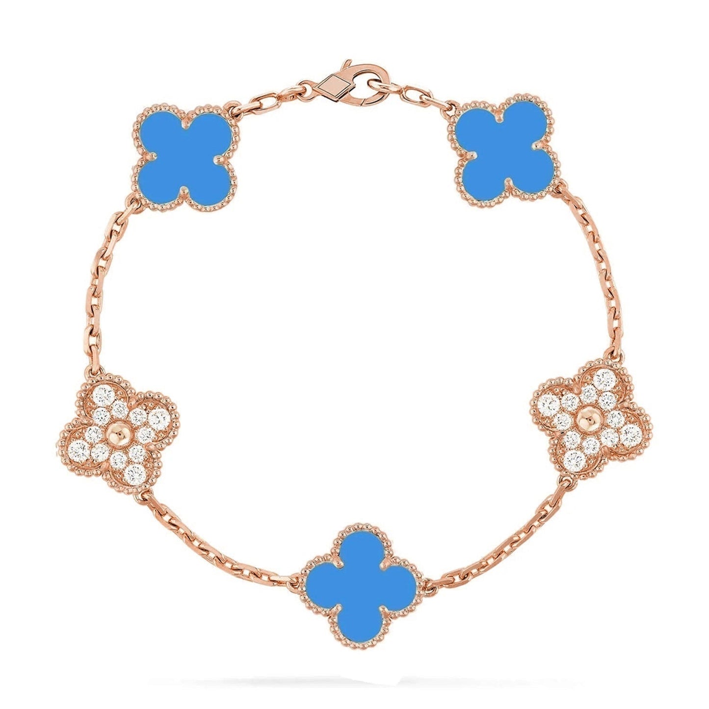 [AURORA] CLOVER 5 MOTIF BLUE AGATE BRACELET COLLECTION