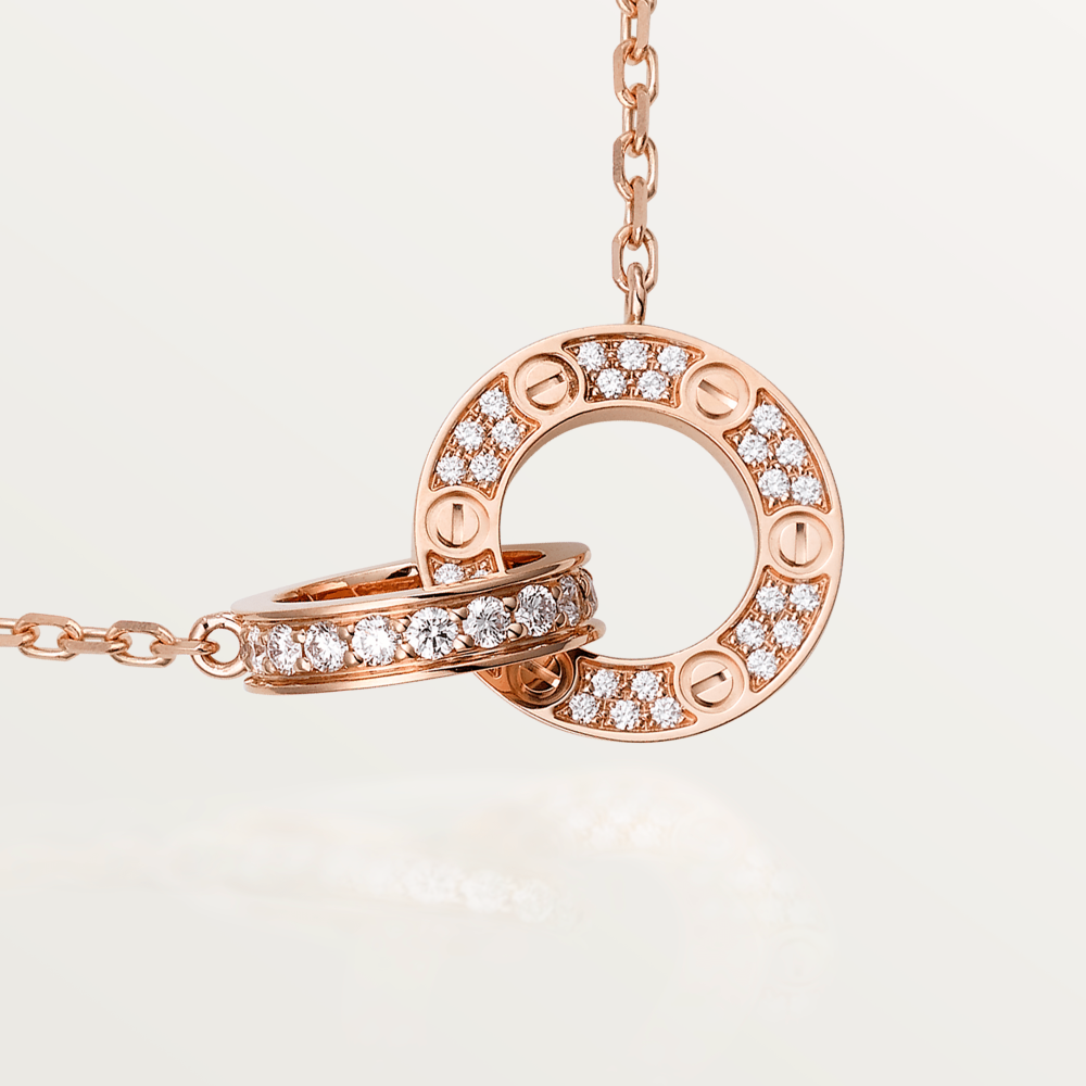 [AURORA]ラブ 7.6mm ネックレス ローズゴールド＆シルバー フルダイヤモンド
