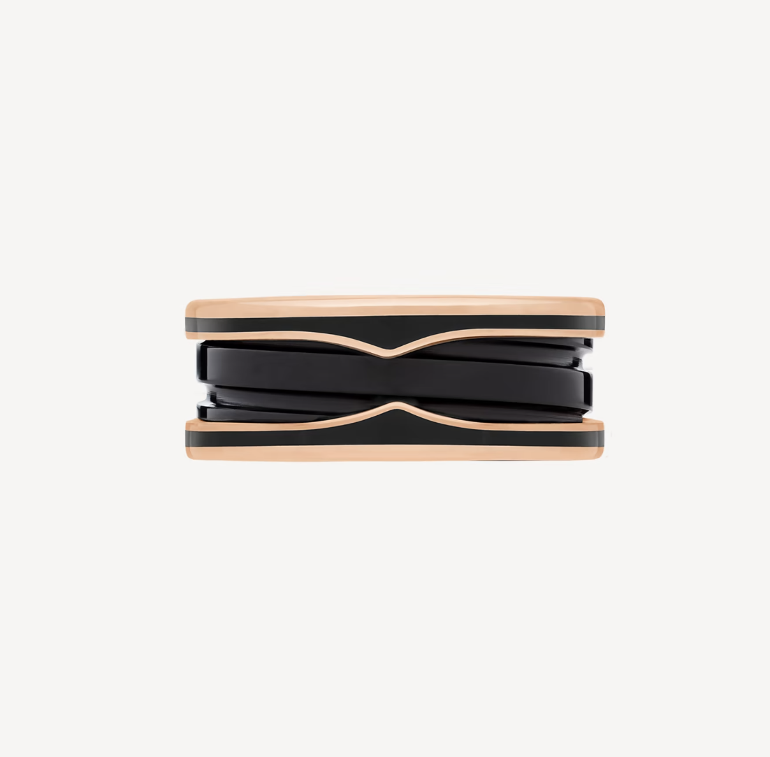 [AURORA]ZERO 1 TWO-BAND WITH MATTE BLACK CERAMIC PINK GOLD RING