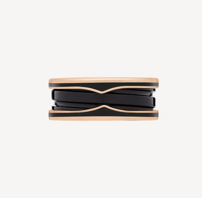 [AURORA]ZERO 1 TWO-BAND WITH MATTE BLACK CERAMIC PINK GOLD RING