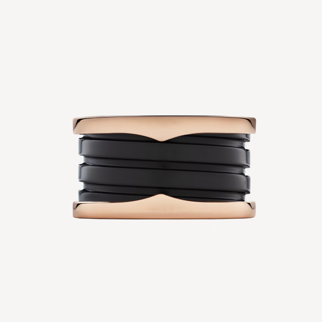 [AURORA]ZERO 1 FOUR-BAND LOOPS AND BLACK CERAMIC SPIRAL PINK GOLD RING