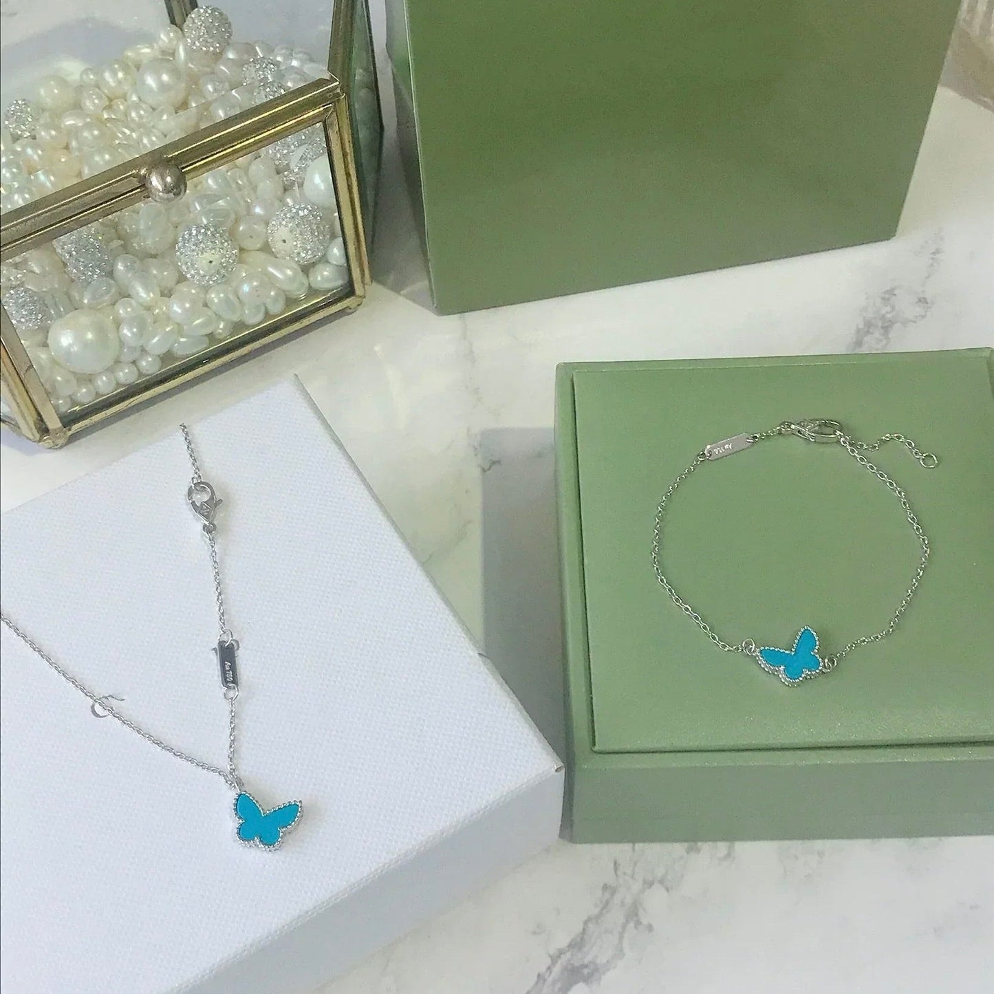 [AURORA]BUTTERFLY TURQUOISE BUTTERFLY BRACELET SILVER