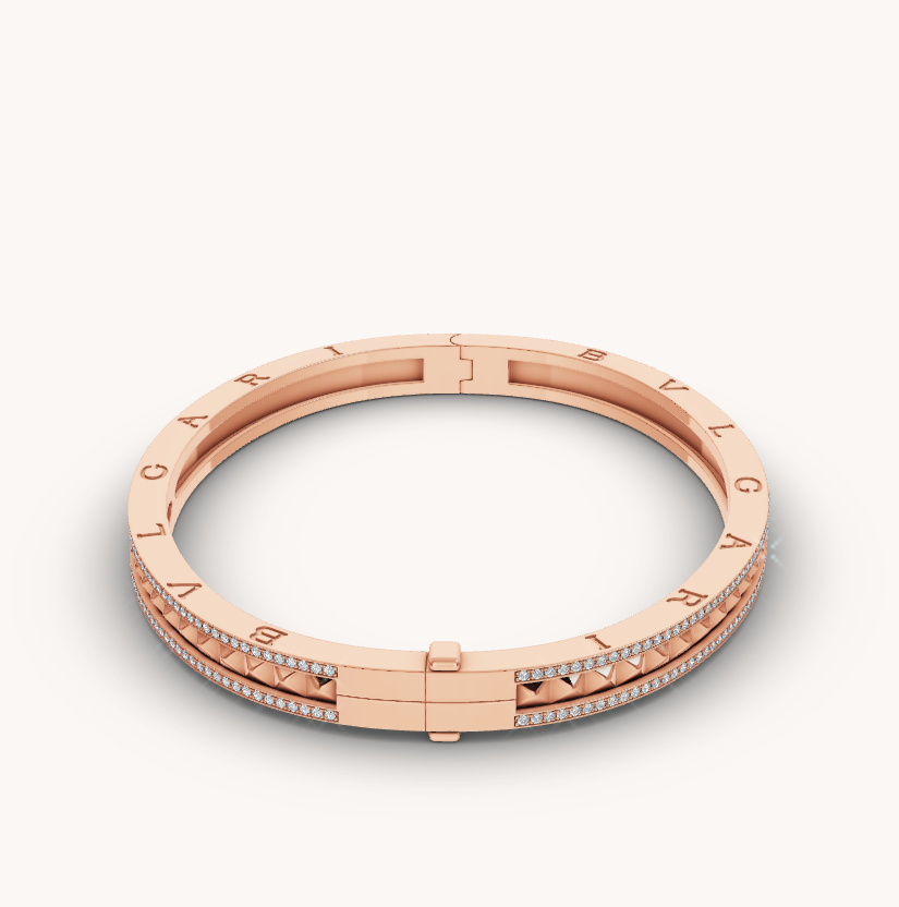 [AURORA]ZERO 1 SPIRAL AND PAVED DIAMOND PINK GOLD BRACELET