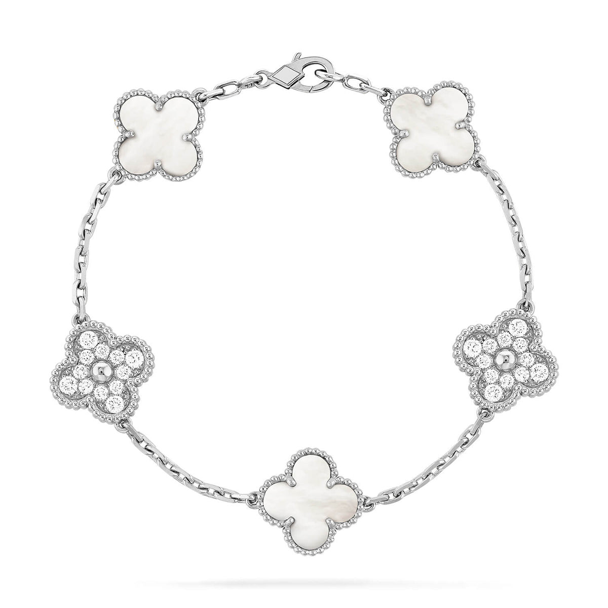 [AURORA]CLOVER WHITE PEARL MOP 5 MOTIF BRACELET COLLECTION
