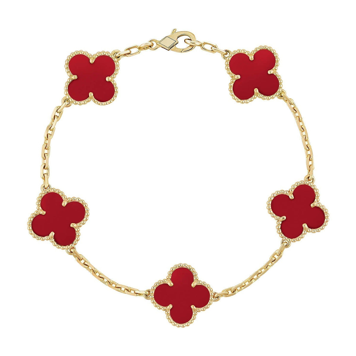 [AURORA]CLOVER 5 MOTIF RED CORNELIAN BRACELET COLLECTION