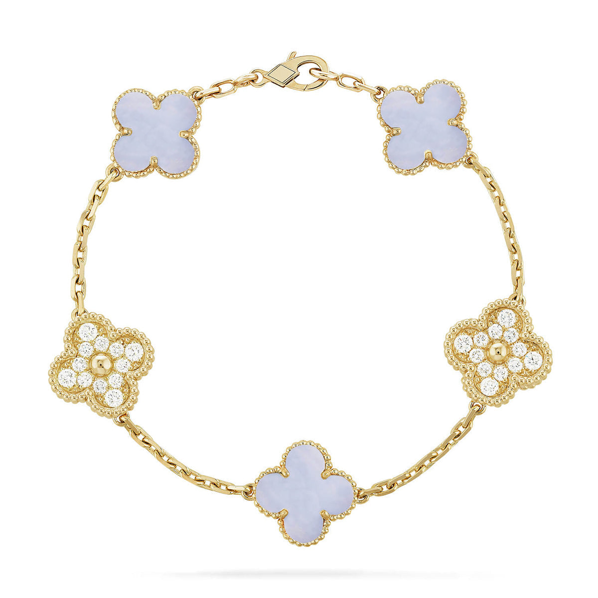 [AURORA] CLOVER 5 MOTIF PURPLE CHALCEDONY BRACELET COLLECTION