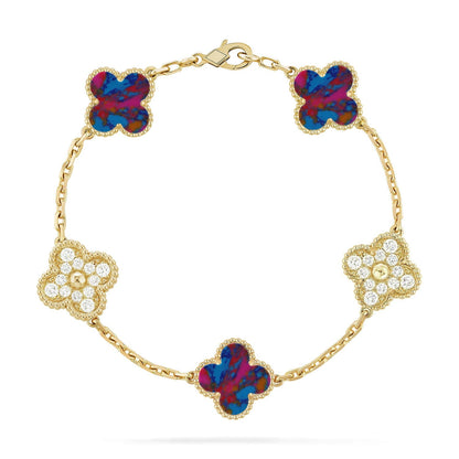 [AURORA]CLOVER 5 MOTIF COLOR GEMSTONES BRACELET COLLECTION