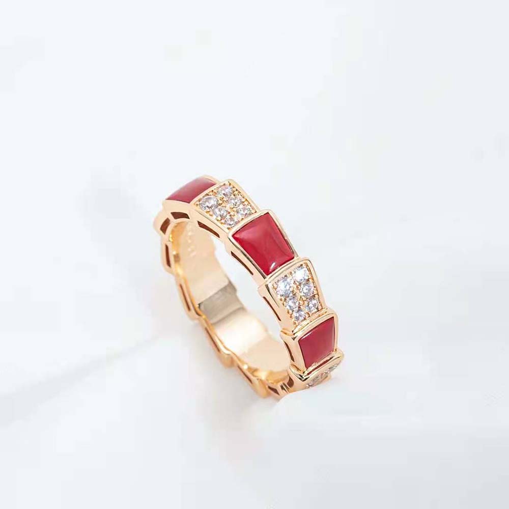 [AURORA]SERPENTI RING ROTGOLD KARNEOL DIAMANT GEPAVIERT 4MM