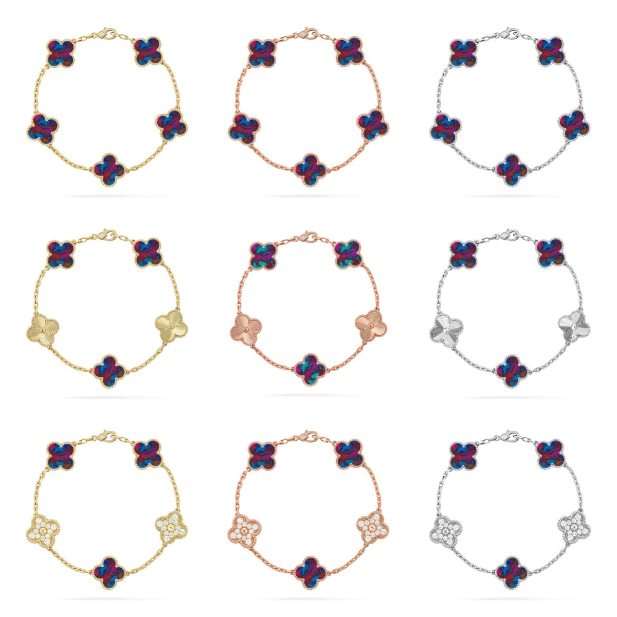 [AURORA]CLOVER 5 MOTIF COLOR GEMSTONES BRACELET COLLECTION