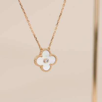 [basloveJW]CLOVER 15MM DIAMANT WEISSE FRITILLARIA HALSKETTE