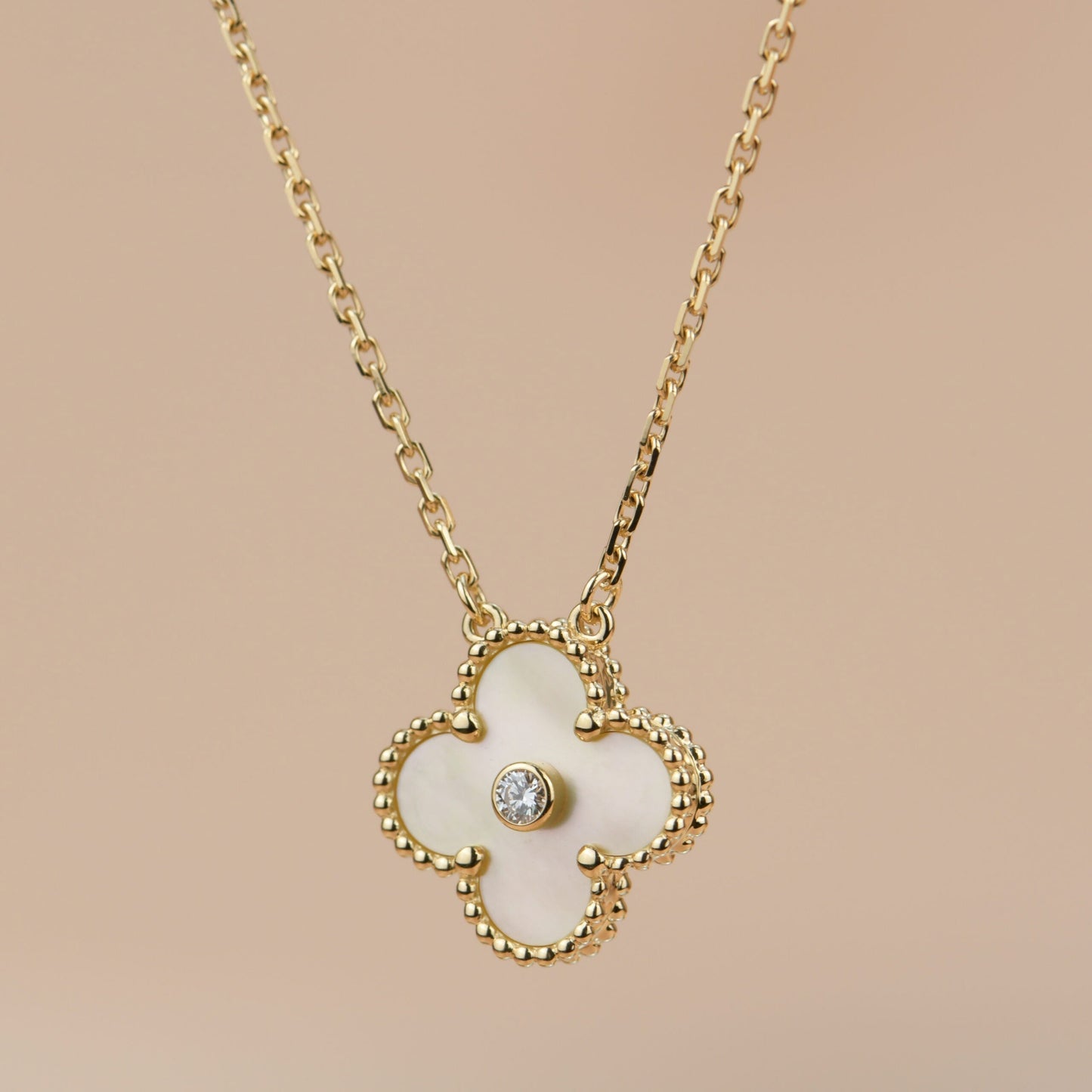 [basloveJW]CLOVER 15MM DIAMANT GOLD PERLMUTT HALSKETTE