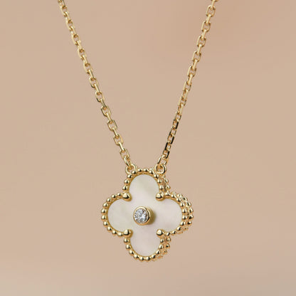 [basloveJW]CLOVER 15MM DIAMANT GOLD PERLMUTT HALSKETTE