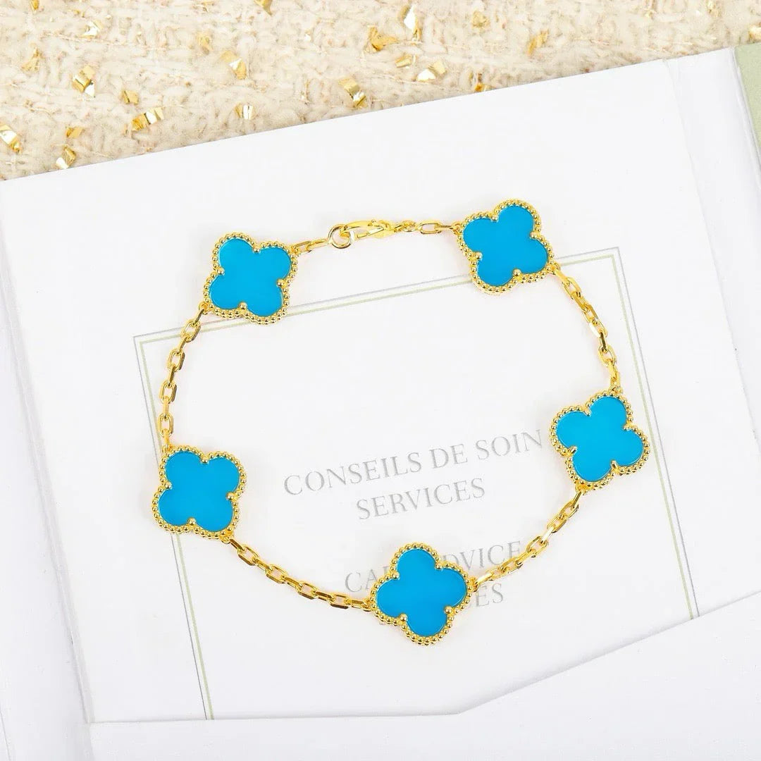 [AURORA] CLOVER 5 MOTIF TURQUOISE BRACELET COLLECTION