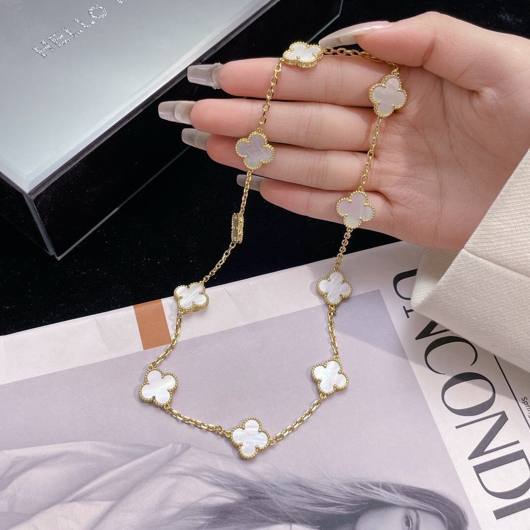 [AURORA]CLOVER 10 MOTIFS WHITE MOTHER OF PEARL NECKLACE