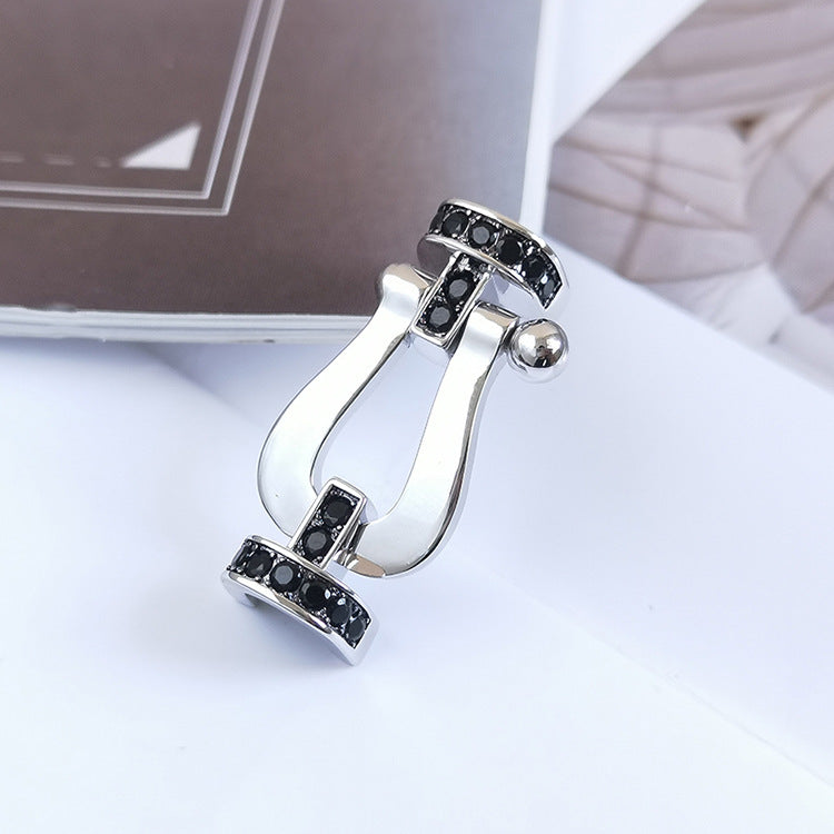 [AURORA]FORCE GROSSES HUFEISENARMBAND MIT SCHWARZEN DIAMANTEN SILBER
