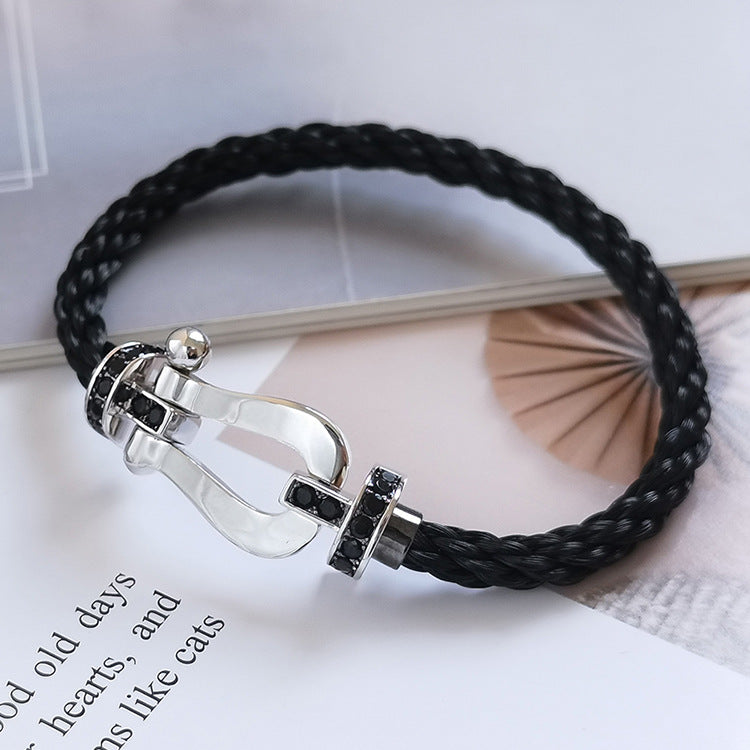 [AURORA]FORCE GROSSES HUFEISENARMBAND MIT SCHWARZEN DIAMANTEN SILBER