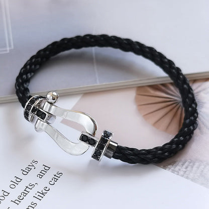 [AURORA]FORCE GROSSES HUFEISENARMBAND MIT SCHWARZEN DIAMANTEN SILBER