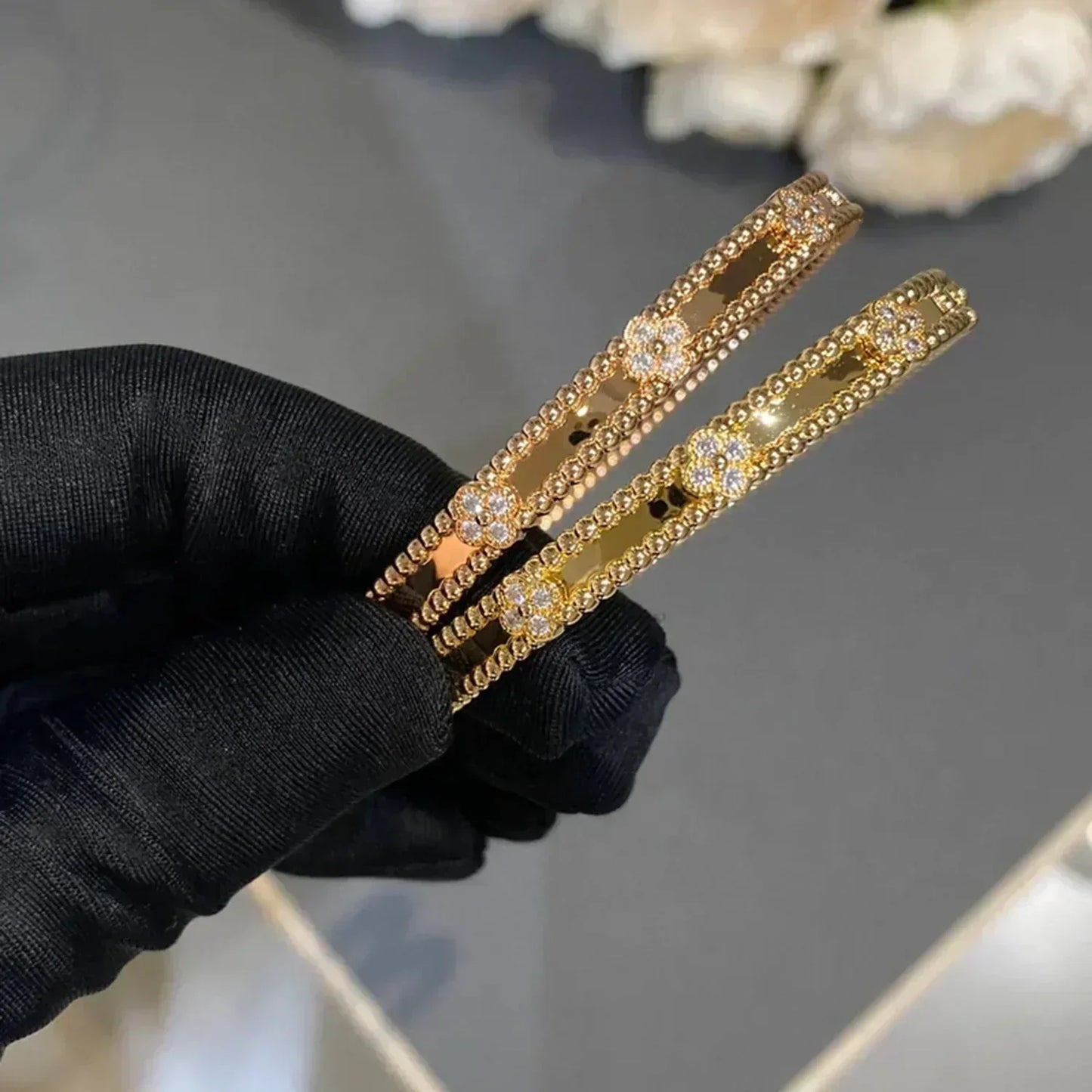 [basloveJW]クローバーブレスレット 4mm ダイヤモンド