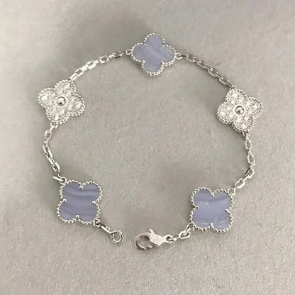 [AURORA] CLOVER 5 MOTIF PURPLE CHALCEDONY BRACELET COLLECTION