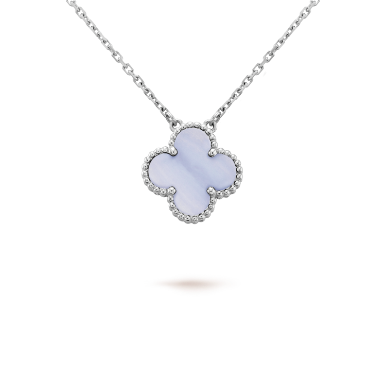 [basloveJW]CLOVER 15MM BLAUER CHALCEDON HALSKETTE SILBER