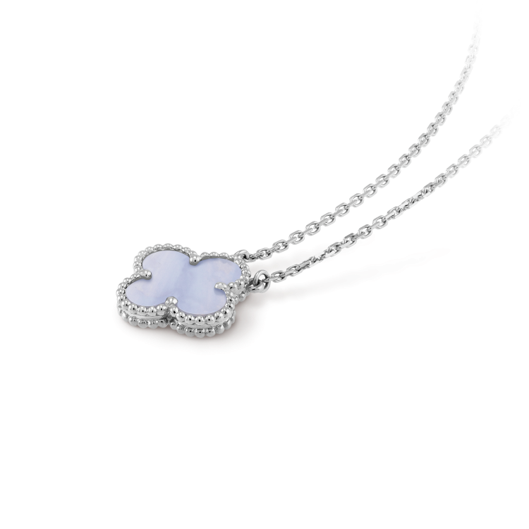 [basloveJW]CLOVER 15MM BLAUER CHALCEDON HALSKETTE SILBER