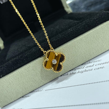 [BasloveJW]CLOVER 15MM DIAMANT UND GELB TIGERAUGE ACHAT halskette
