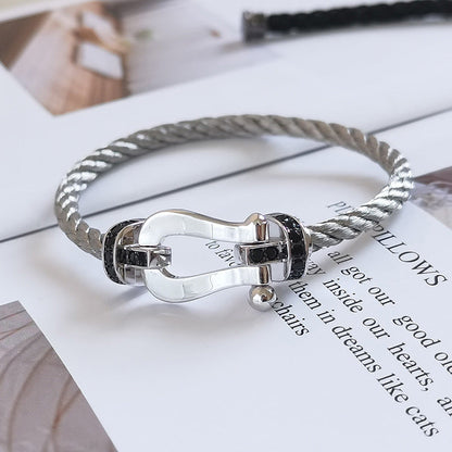 [AURORA]FORCE GROSSES HUFEISENARMBAND MIT SCHWARZEN DIAMANTEN SILBER