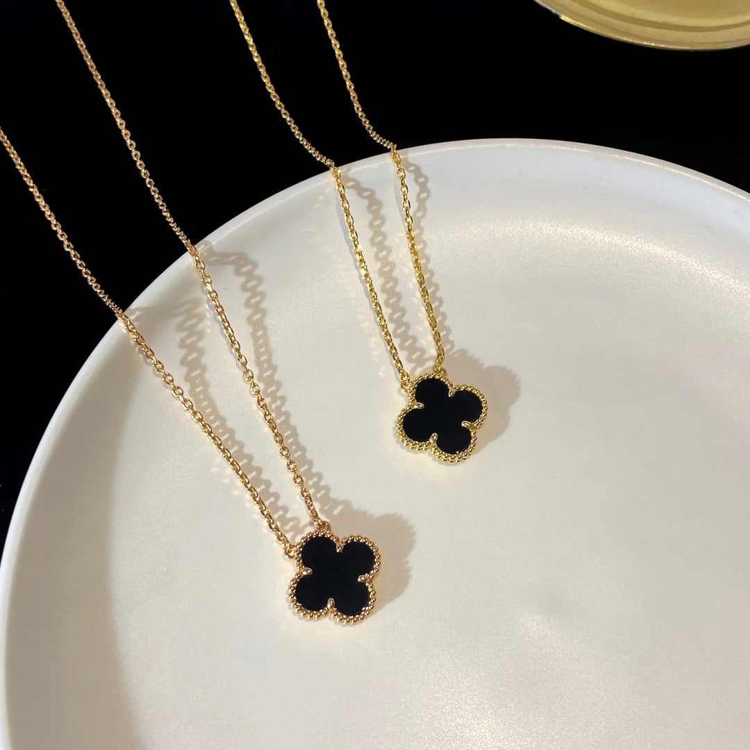 [basloveJW]CLOVER 15MM SCHWARZER ONYX EINZELNE BLUMENKETTE