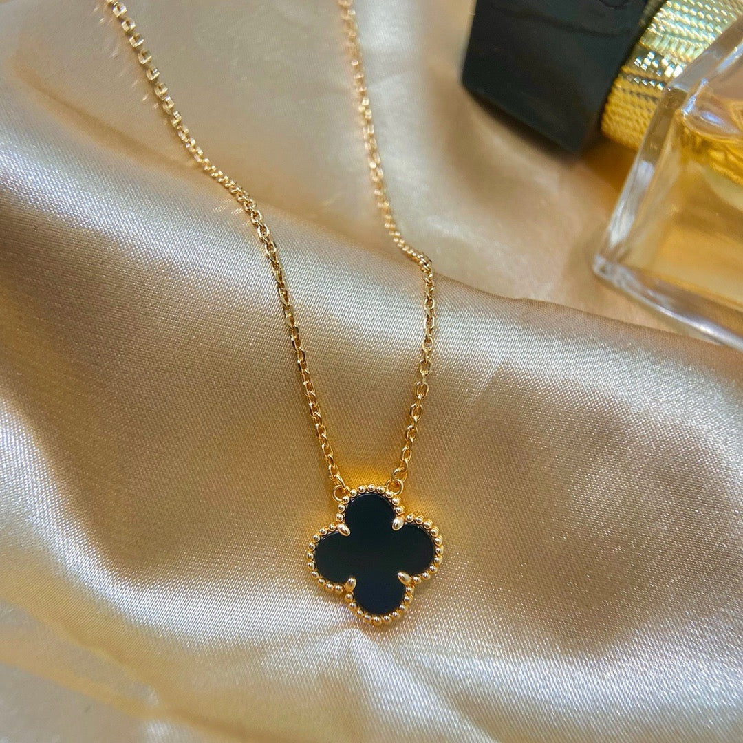 [basloveJW]CLOVER 15MM SCHWARZER ONYX EINZELNE BLUMENKETTE