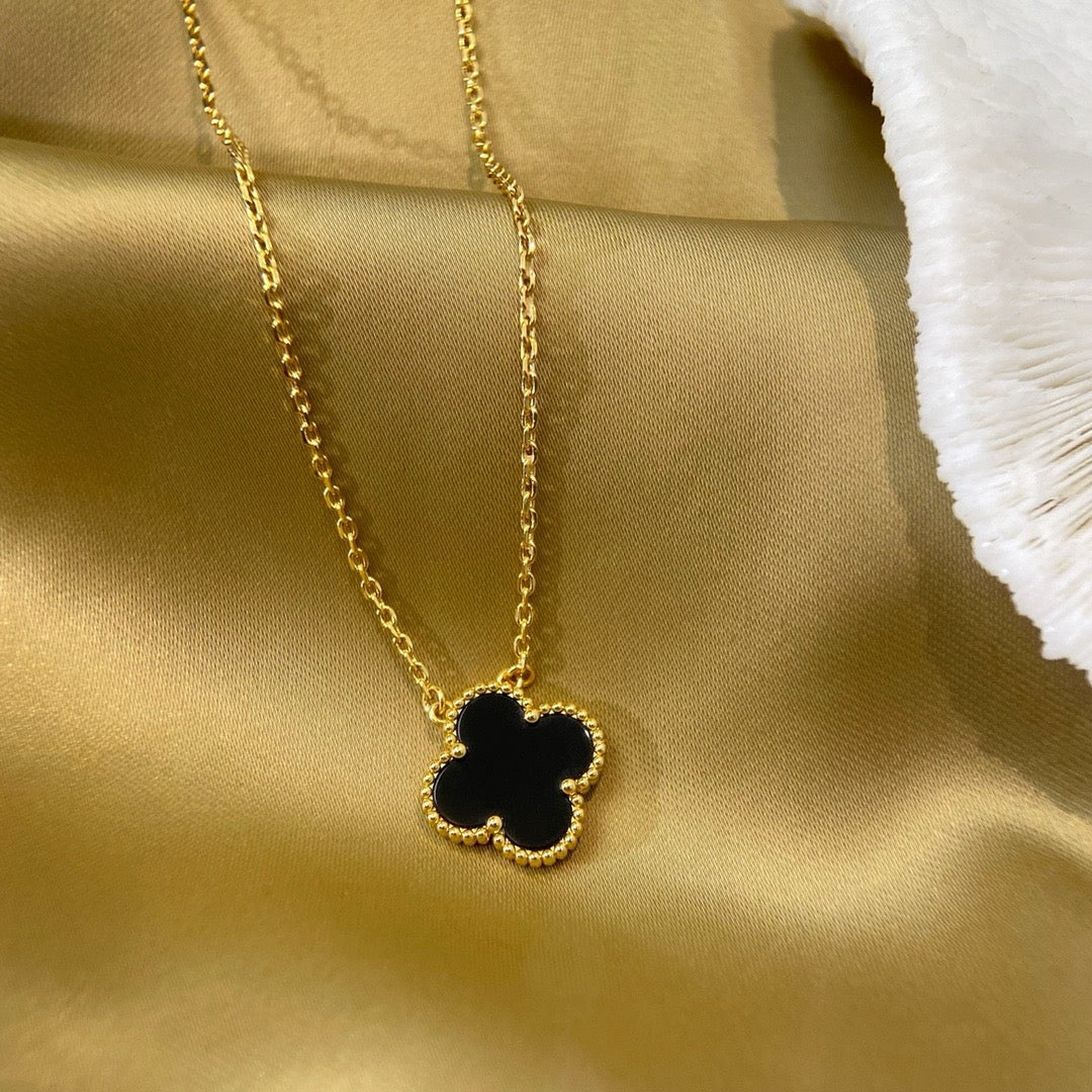 [basloveJW]CLOVER 15MM SCHWARZER ONYX EINZELNE BLUMENKETTE