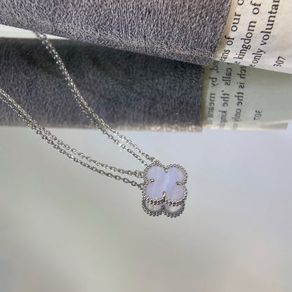 [basloveJW]CLOVER 15MM BLAUER CHALCEDON HALSKETTE SILBER