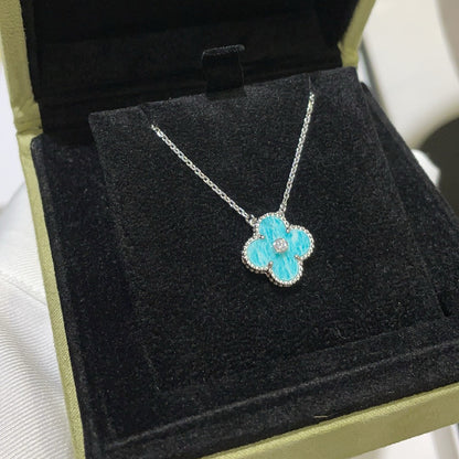 [basloveJW]クローバー 15mm ダイヤモンド SVRES ポーセリンネックレス シルバー