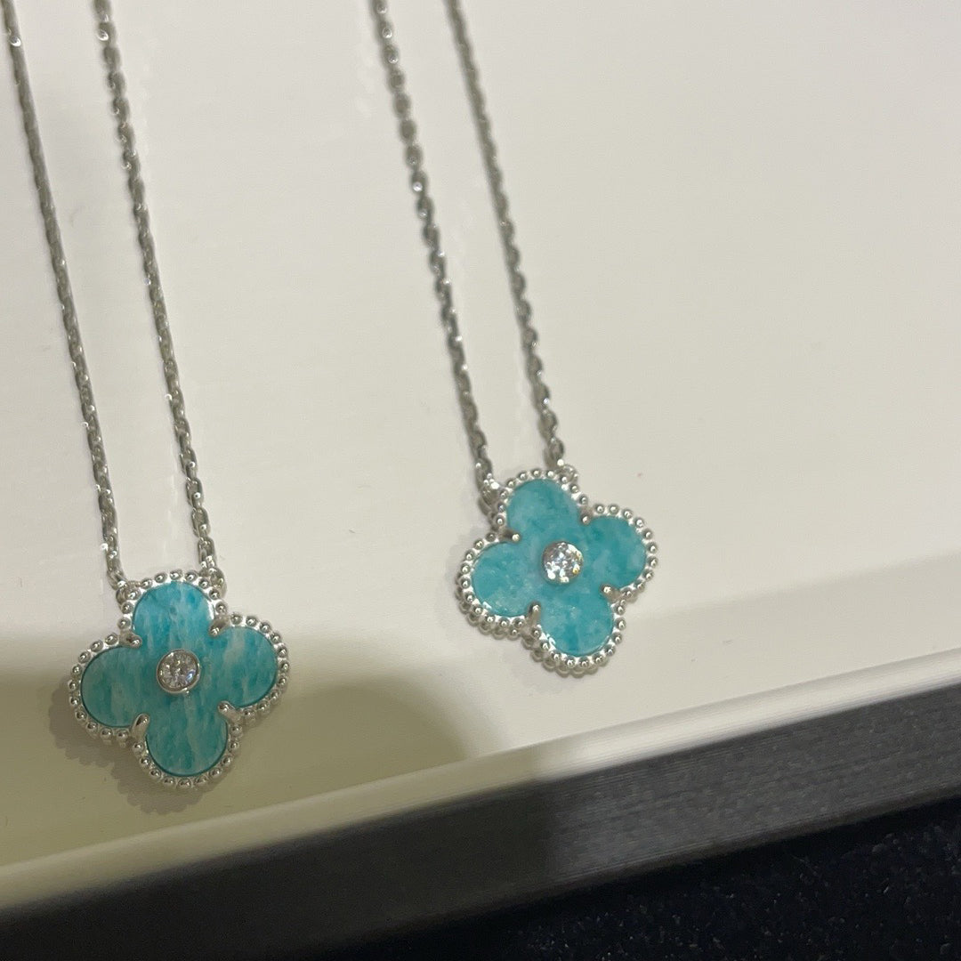 [basloveJW]クローバー 15mm ダイヤモンド SVRES ポーセリンネックレス シルバー