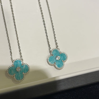 [basloveJW]クローバー 15mm ダイヤモンド SVRES ポーセリンネックレス シルバー