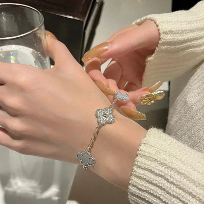 [AURORA] CLOVER 5 MOTIF PURPLE CHALCEDONY BRACELET COLLECTION