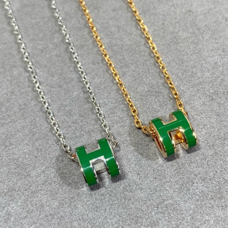 [AURORA]POP H GRÜNE HALSKETTE SILBER UND GOLD