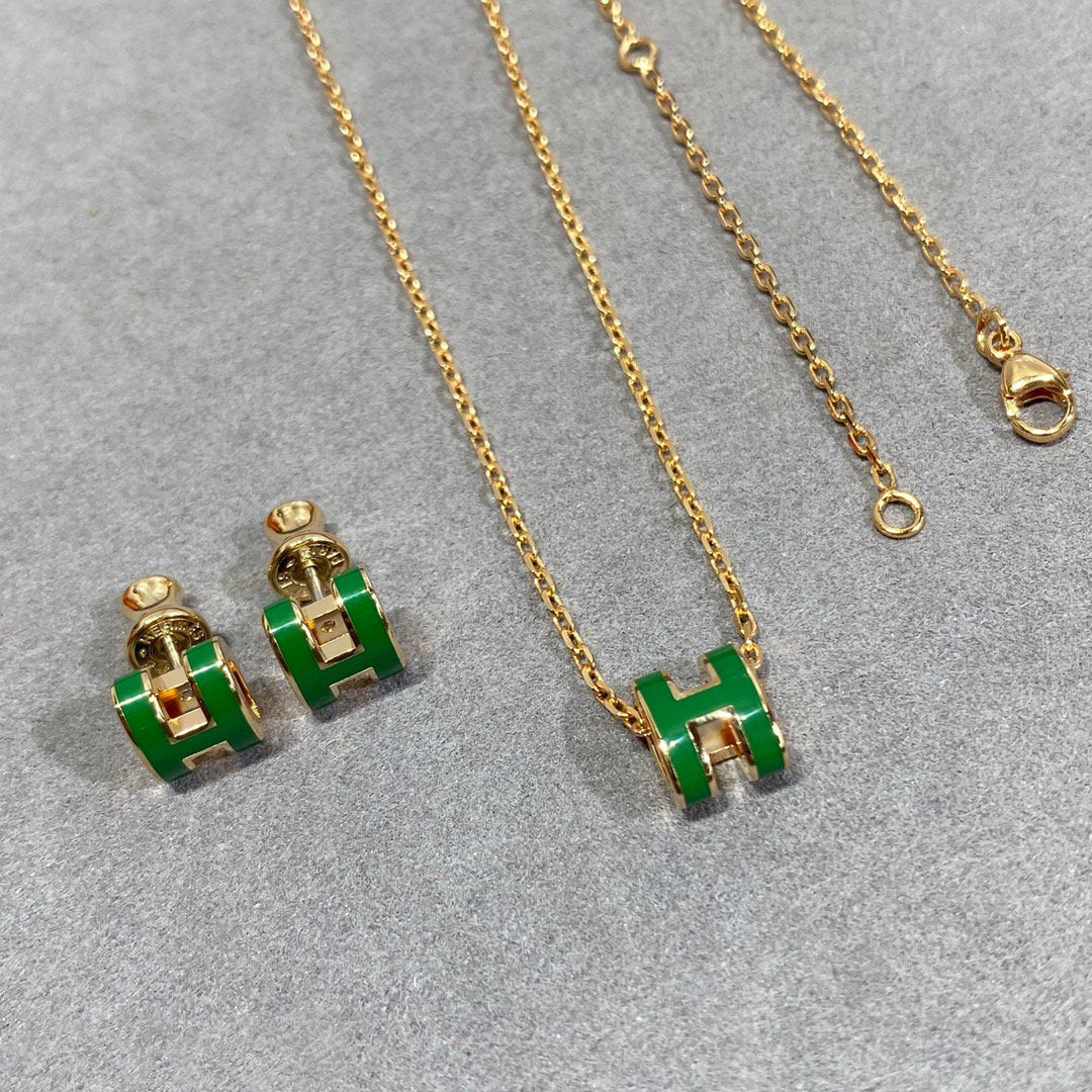 [AURORA]POP H GRÜNE HALSKETTE SILBER UND GOLD