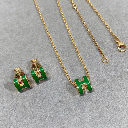 [AURORA]POP H GRÜNE HALSKETTE SILBER UND GOLD
