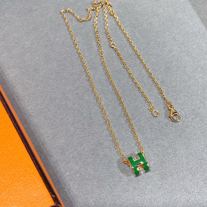 [AURORA]POP H GRÜNE HALSKETTE SILBER UND GOLD