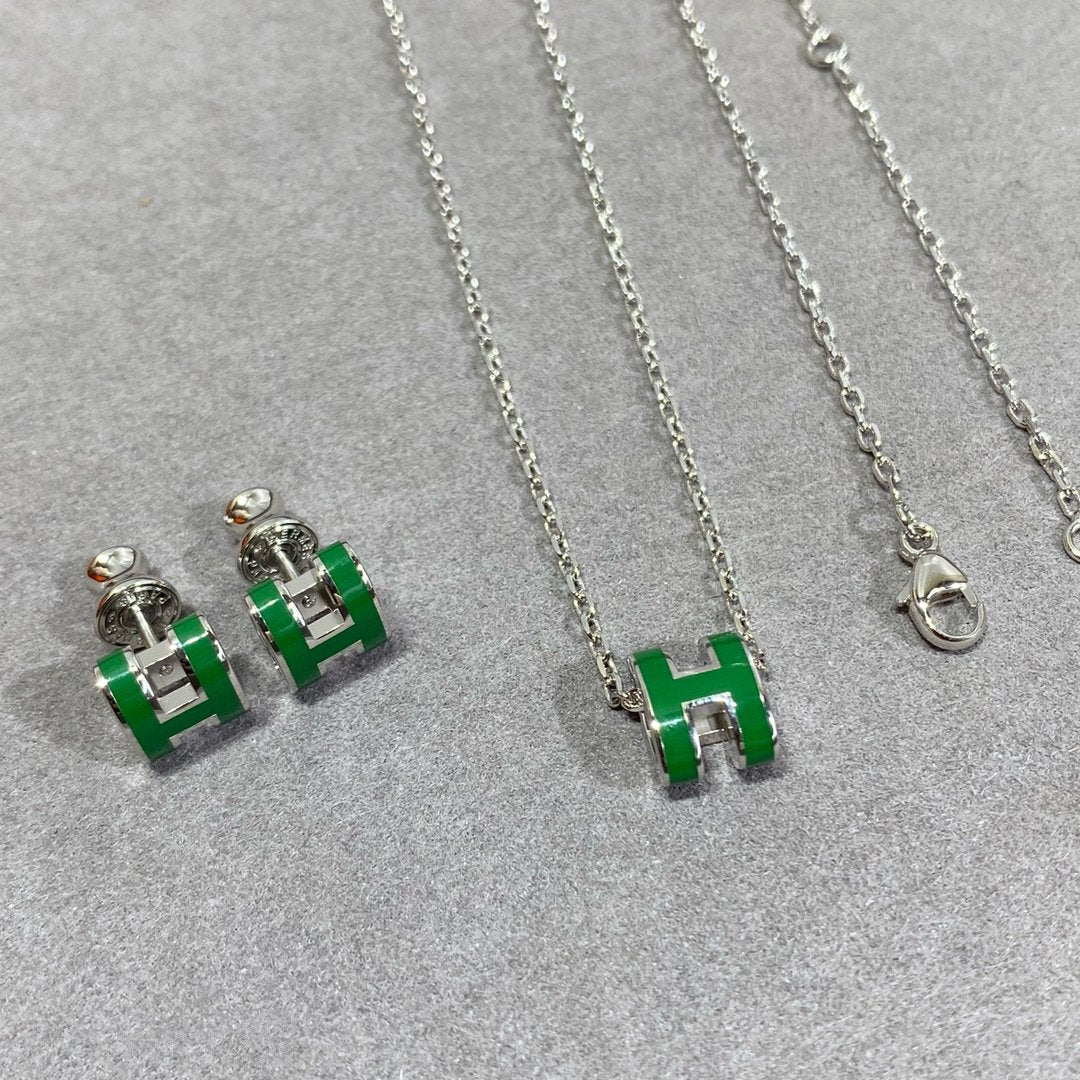 [AURORA]POP H GRÜNE HALSKETTE SILBER UND GOLD