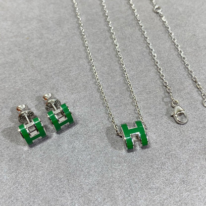 [AURORA]POP H GRÜNE HALSKETTE SILBER UND GOLD