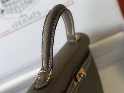 HM KELLY 25 ETOUPE EPSOM LEATHER GOLD HARDWARE