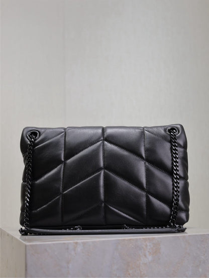 LOULOU PUFFER MEDIUM 29 IN ALL BLACK SHEEPSKIN BLACK HARDWARE