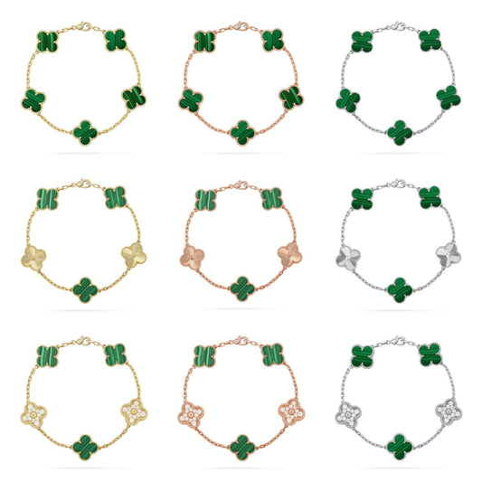 [AURORA]CLOVER 5 MOTIF MALACHITE BRACELET COLLECTION