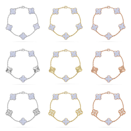 [AURORA] CLOVER 5 MOTIF PURPLE CHALCEDONY BRACELET COLLECTION