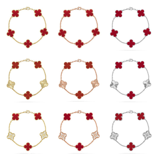 [AURORA]CLOVER 5 MOTIF RED CORNELIAN BRACELET COLLECTION