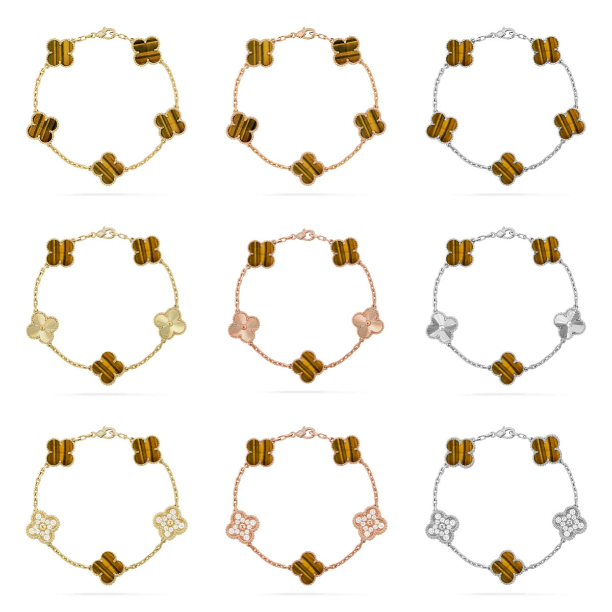 [AURORA]CLOVER 5 MOTIFS TIGER EYE BRACELET COLLECTION