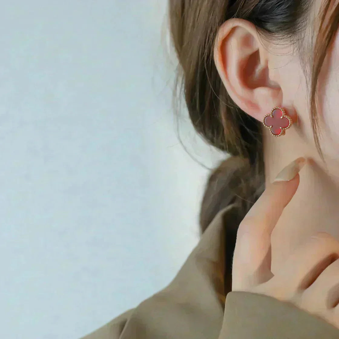 [AURORA]CLOVER MEDIUM 1 MOTIFS CARNELIAN  EARRINGS