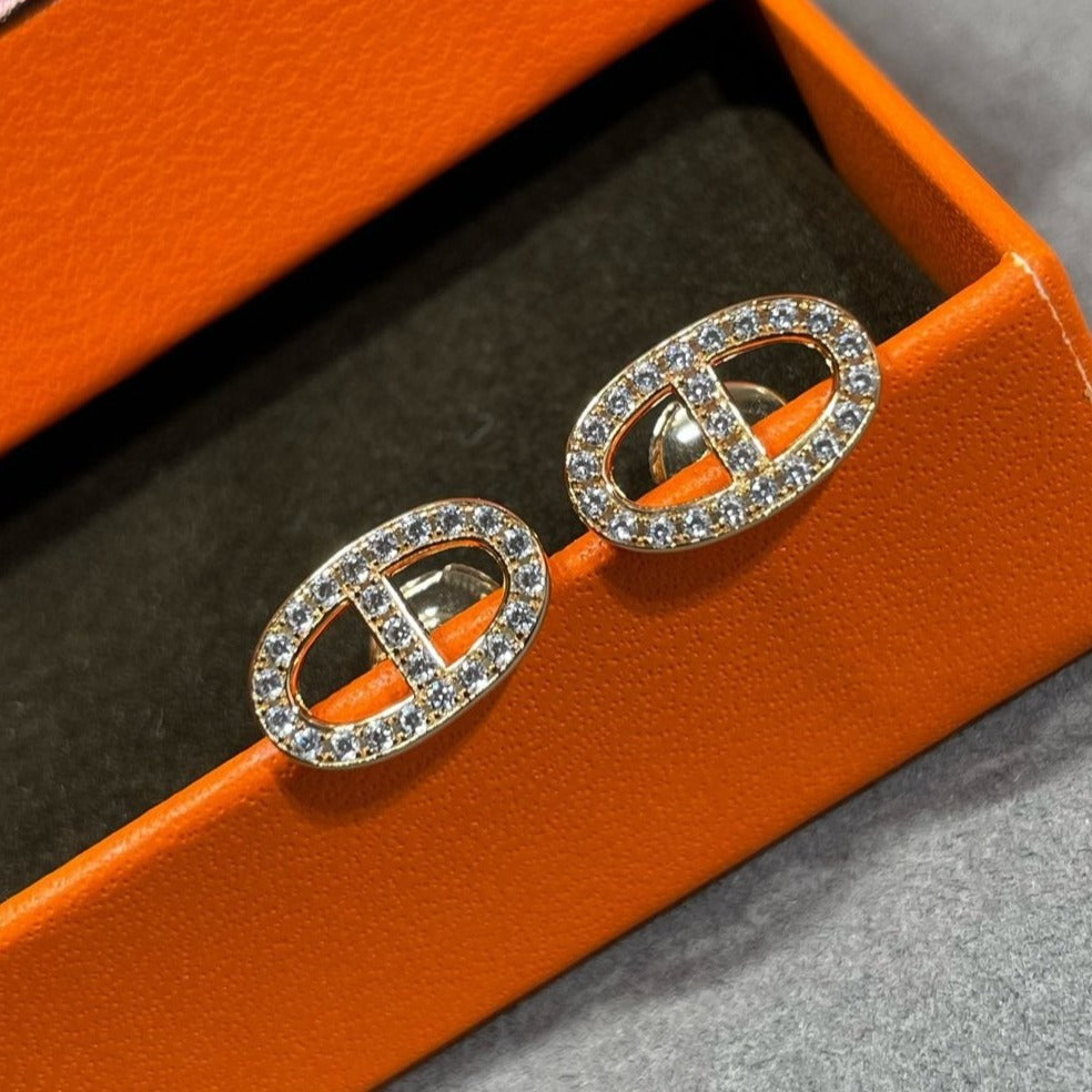 [AURORA]HM FULL DIAMOND PIG NOSE STUD EARRINGS